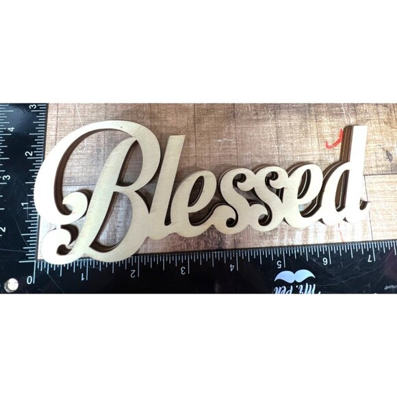 3 Laser-Cut Natural Unfinished Wood Words "Blessed" Wall Or Table Decor 7x3'' - Picture 3 of 3